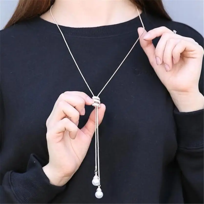 

Ladies Fashion Charm Crystal Pearls Pendant Necklace Luxury Long Necklace Sweater Chain Jewelry Accessories Gift Delicate Jan 4