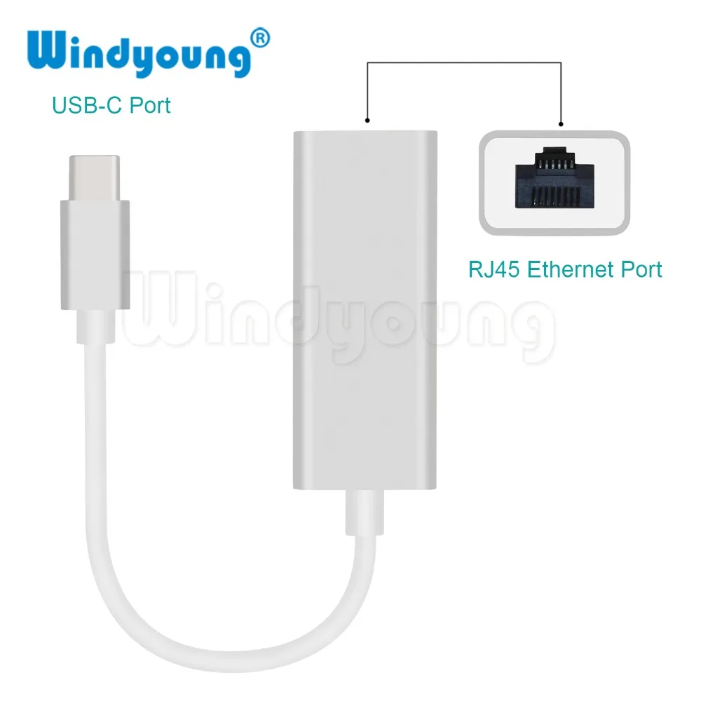 Windyoung USBC адаптера Ethernet 10/100 Мбит/с Тип C RJ45 сетевой адаптер USB-C Тип-C сетевая карта USB Ethernet для MacBook Chromebook