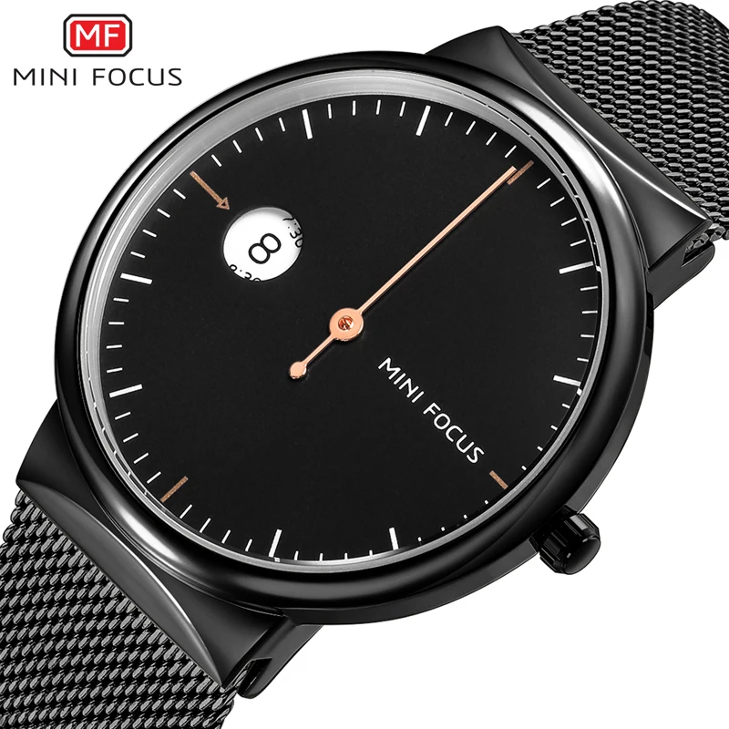 

MINIFOCUS Men's Watches are Fashionable Simple Quartz Wristwatches Stainless Steel Waterproof Male Watch Black Relogio Masculino