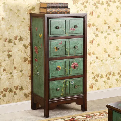 Луи Мода Американский пасторальный окрашенные мебель зеленый сундук шкафчик сторона спальня угловой шкаф стол - Цвет: G1