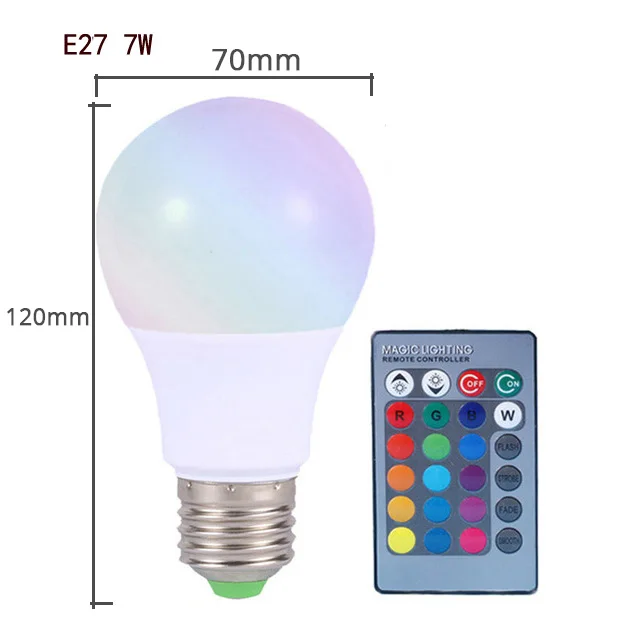 3 Вт, 5 Вт, 7 Вт, 10 Вт, RGB led лампа, светильник, E14, E27, пузырьковый шар, лампа, AC85-265V, волшебный праздник, bombilla, Светодиодный точечный светильник, лампа+ ИК-пульт дистанционного управления - Испускаемый цвет: Type2 7W E27 RGB
