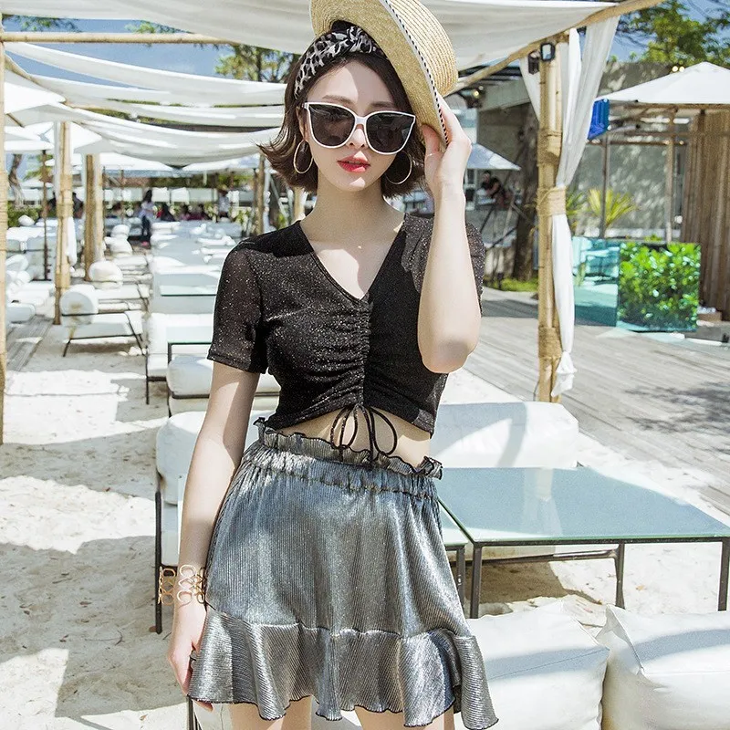 

Women Rashguard Swim Suit Plus Size Swimsuit Female Large Sizes Push New 2019 Three Piece Pants Short Skirt Beach Print