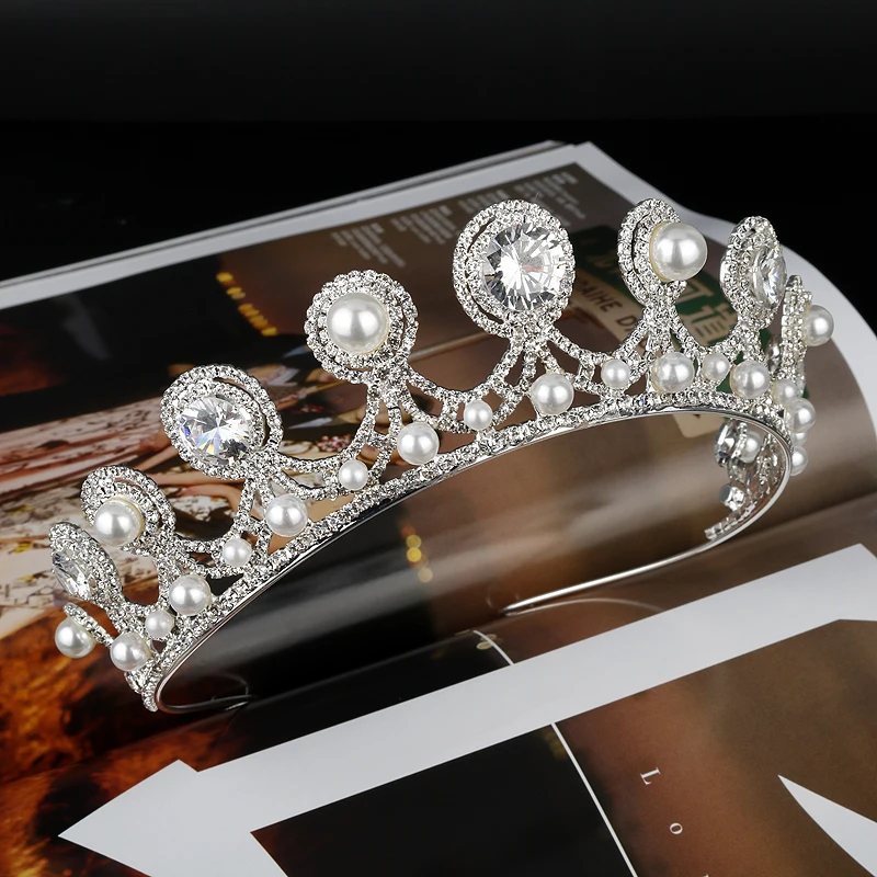 

New Design Crystal Rhinestone Pearl Headband Wedding Bridal Silver Hairwear Party Girls Tiara Crown Hair bands Hair Accessories