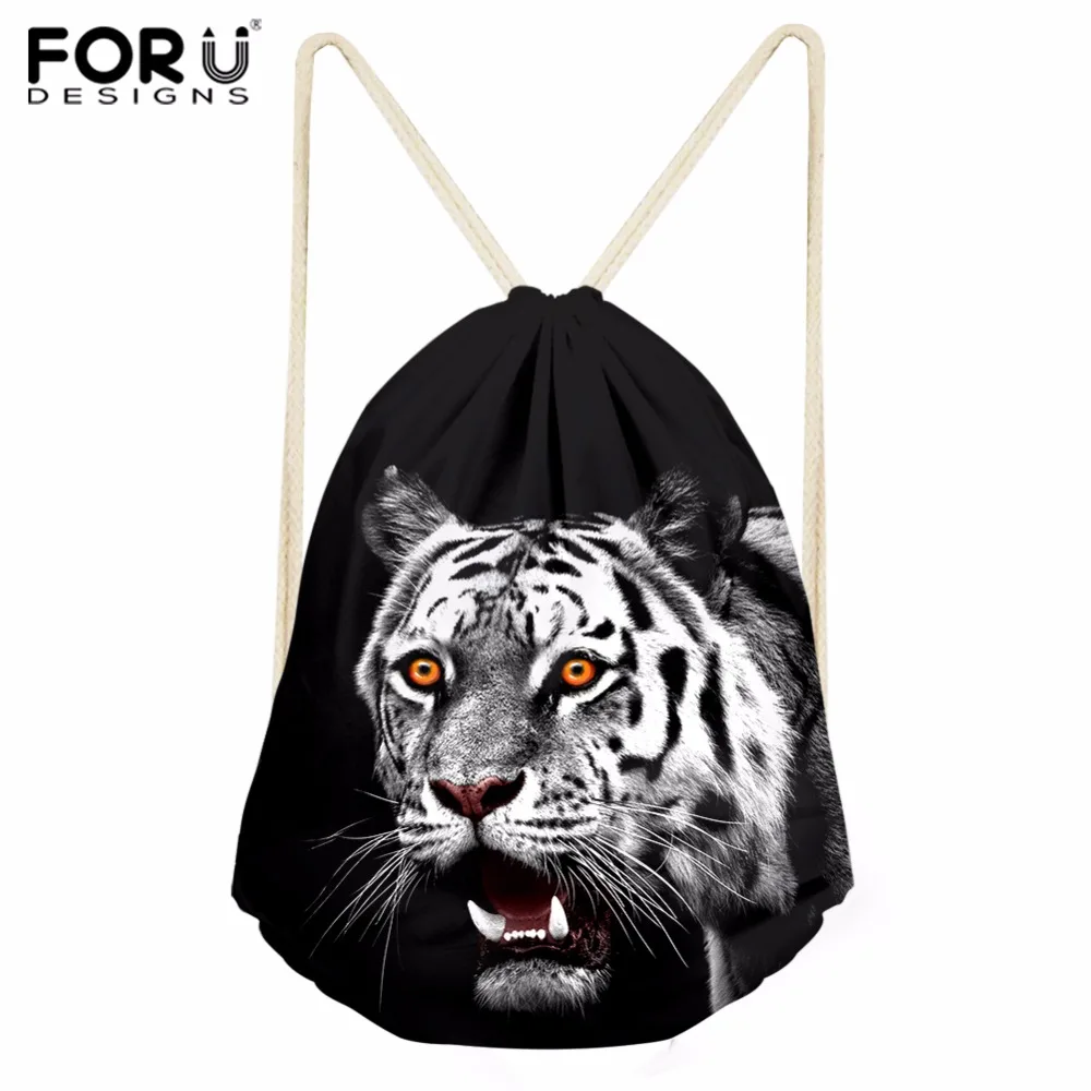 

FORUDESIGNS 3D Animal Cool Tiger Print Drawstring Bags for Men Women Gym Sack Bag Large String Backpack School Bag Custom Bag