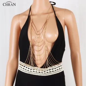 

Chran Steampunk Bold Lace Off White Bib Collar Necklace Sexy Harness Beach Chain Bra Jewelry Fashion Gifts For Her CRBJ709