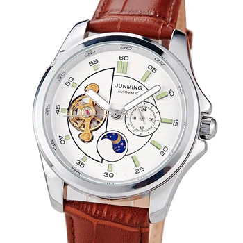 

Automatic Mechanical Watch Men Luxury Skeleton Moon Phase Luxury Genuine Leather Watches Luminous Hands Wristwatch Male Clock