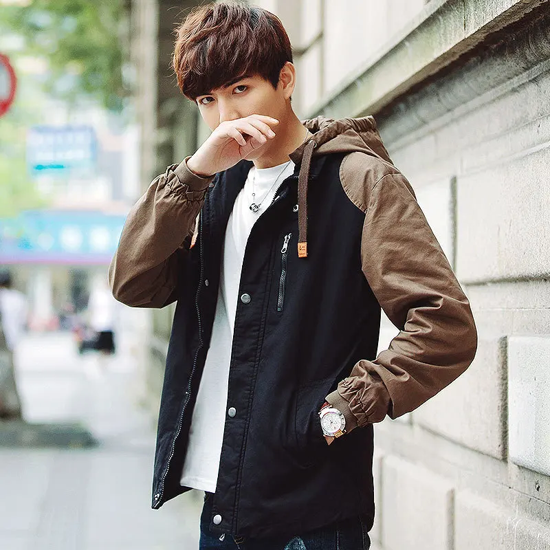 Мужская куртка осень новый хлопок с капюшоном мужская Молодежная|men jacket|men coathooded