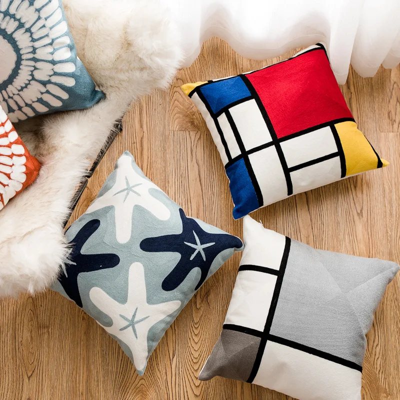 

Junwell Sofa Throw Pillows 18 x 18 inch Cotton All-over Embroidery Geometric Circles Accent Decorative Pillow Cushions