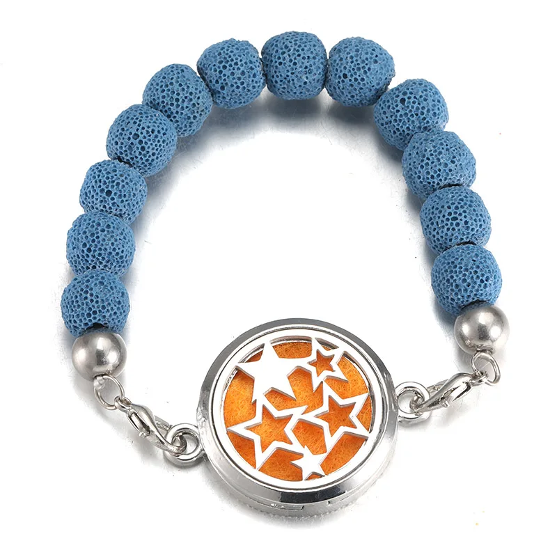 

10MM Big Beads Pentagram Bracelets Volcanic Stone Aromatherapy Box Bracelets Reiki Stones Beads Stainless Steel Jewelry Woman