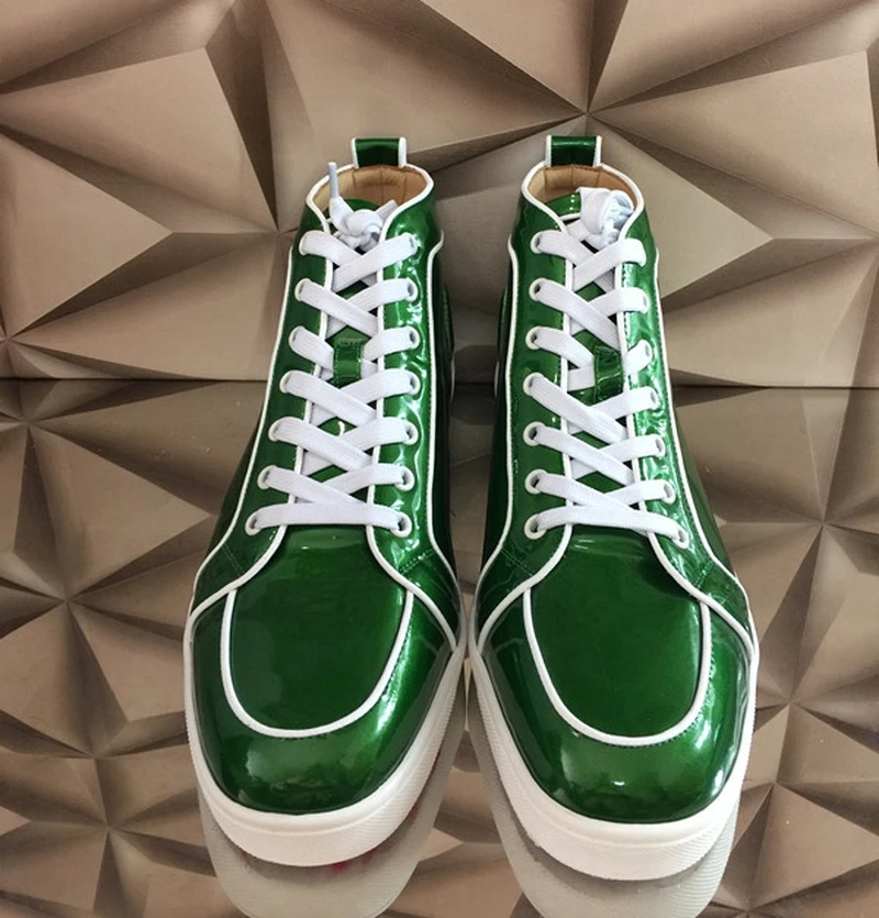 

NEW green full grain leather casual shoes EU luminescent substrate,high-cut shoe ,Couple models,Patent leather size 35-46