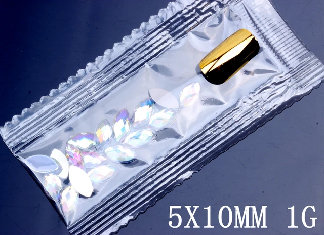 7G 600PCS 7 Sizes Acrylic Rhinestones Eye Shape Crystal AB Flat Back Nail Rhinestone 3D Non HotFix Nail Art Decoration DIY Tool 5x10mm 1g