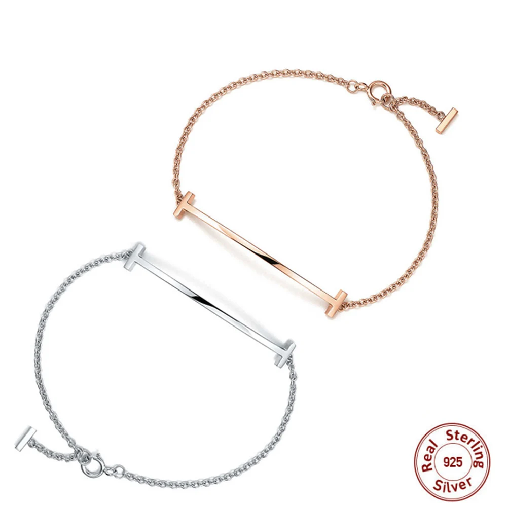 

Authentic 100% 925 Sterling Silver color & Rose golden sparkles Adjustable size T @ Bracelet DIY Bangle High-end jewelry gifts