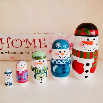 

5Pcs/Set Christmas Snowman Russian Wooden Matryoshka Nesting Dolls Kid Toy Gifts S7JN