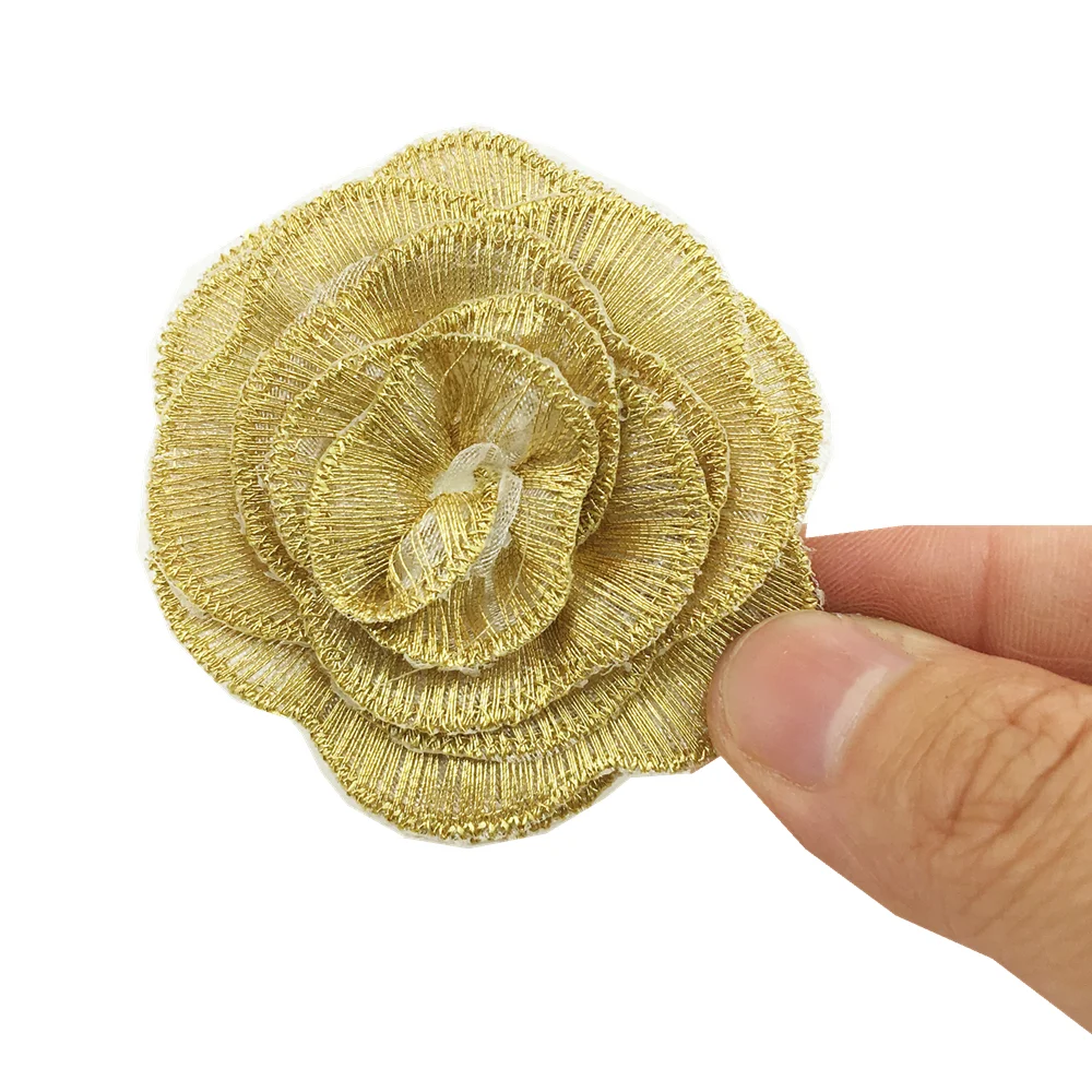 10 шт. 3D Роза Золото Вышивка патч цветок аппликация пришить цветы патчи для одежды Parches Ropa Швейные аксессуары AC1424