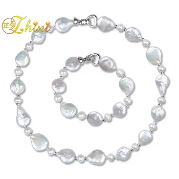 

ZHIXI choker necklace bracelet pearl jewelry sets for women beads gift natural simple trendy anniversary buckle baroque T210