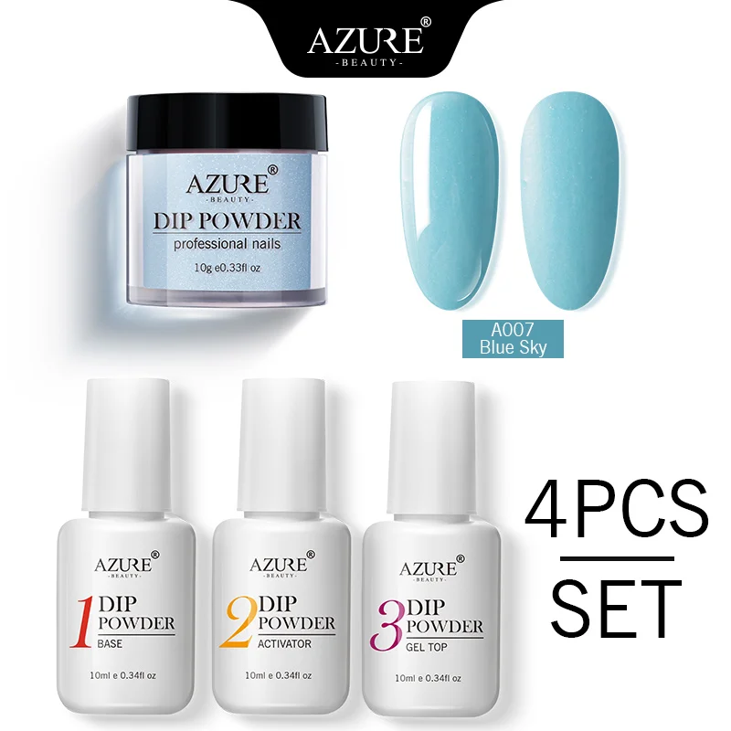 Azure Beauty 4Pcs/Lot Dipping Powder Base Nail Coat Set Shiny Glitter Dip Powder Gradient Color Powder Kits Top Gel Activator - Цвет: 7