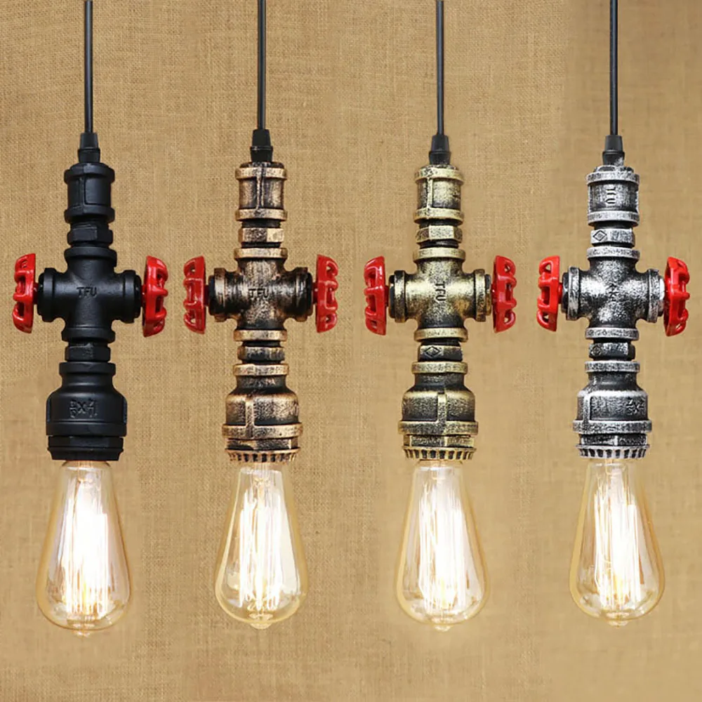 

Loft Industrial Iron Water Pipe Steam Punk Vintage Pendant Lamp Cord E27 Led Pendant Lights For Bedroom Bar Restaurant Kitchen