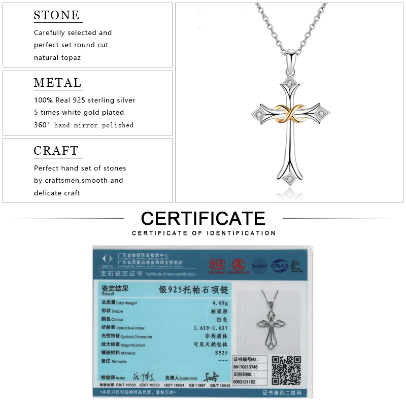 EDI настоящий крест натуральный 0.04ct круглый белый топаз драгоценный камень 925