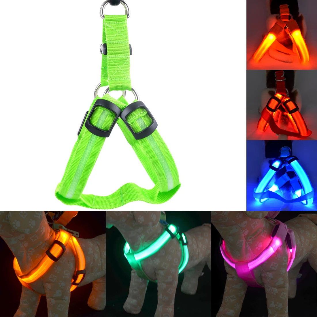 Nylon Pet Safety LED Harness Flashing Light Harness LED Dog Harness
