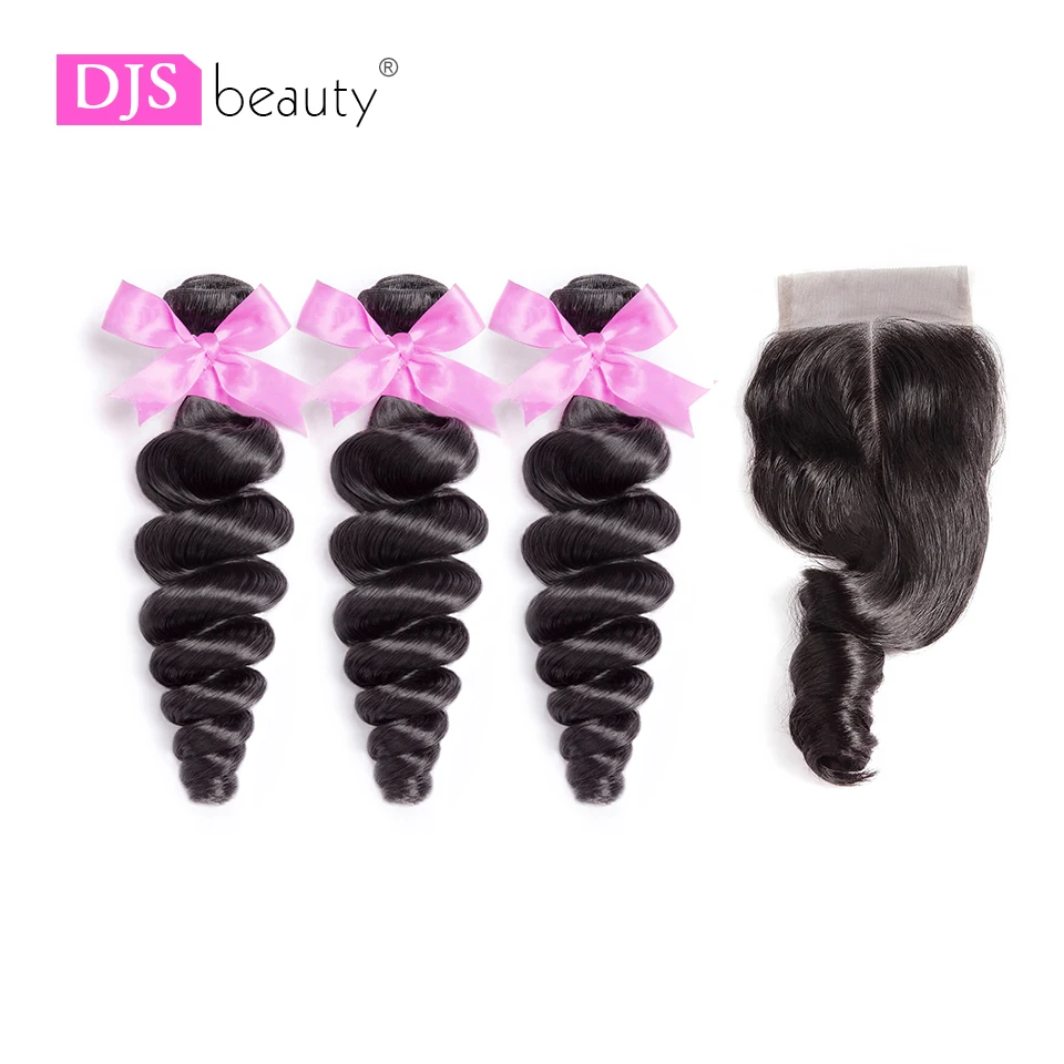 Flash Deal 8A Human Hair Bundles With Closure Peruvian Virgin Hair Loose Wave Hair Weave Free Shipping DJS BEAUTY 0