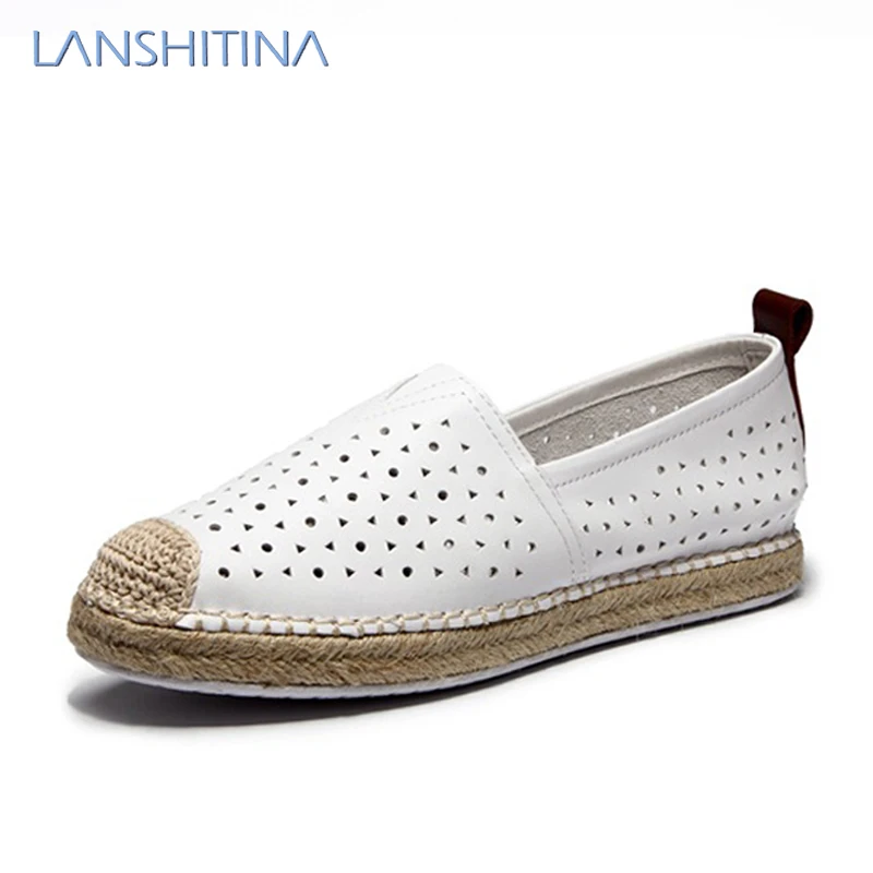 

Women Summer cow leather espadrilles of 2017 handmade Off-duty days rubber outsole Women flats Boat Loafers in white color