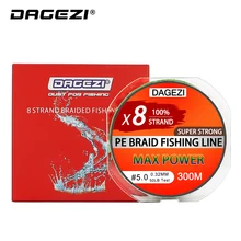 Dagezi 8 strand 300m/330yds com presente super forte 10-80lb marca linhas de pesca 100% pe linha de pesca trançada linha suave