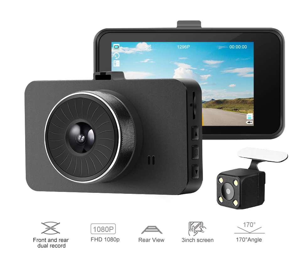 1 Ruccess H500 Car DVR Dash Cam Camera IPS 3 inch Full HD 1080P Dual Lens Parking Monitor Video Recorder Registrator DVRs