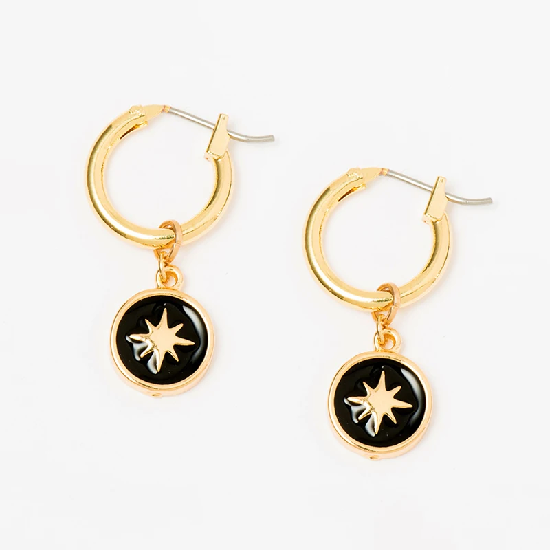 

SRCOI Minimalist Mini Black Enamel Star Circle Earrings Gold Color Round Chic Female Ear Piercing Huggie Earrings Christmas Gift