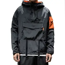 2019 осень плюс размер мужская куртка с капюшоном модные повседневные спортивные куртки Сращивание декоративные Карманы Уличная Мужская