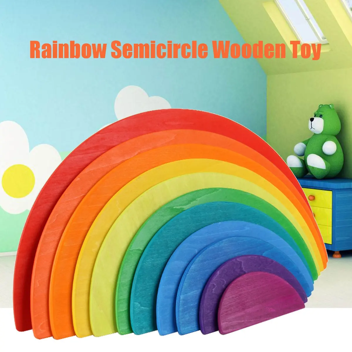 

11PCS Rainbow Semicircle Wooden Toy Set Children Stacker Building Nesting Puzzle Kids Educational Toys Gifts Montessori