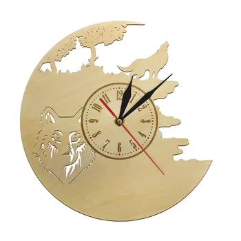 

Howling Wolf Wooden Wall Clock Silhouette Wolf Watch Home Decor Birthday Gift Handmade Wolf Modern Unique Art Novelty Gifts