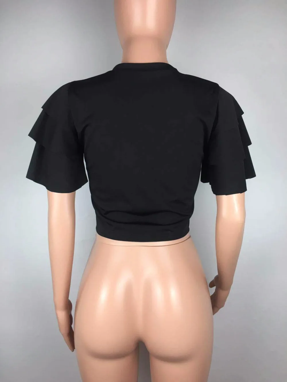 Новые женские короткие футболки с оборками, буквенный Печатный верхний Тройник, женские рубашки Клубная одежда