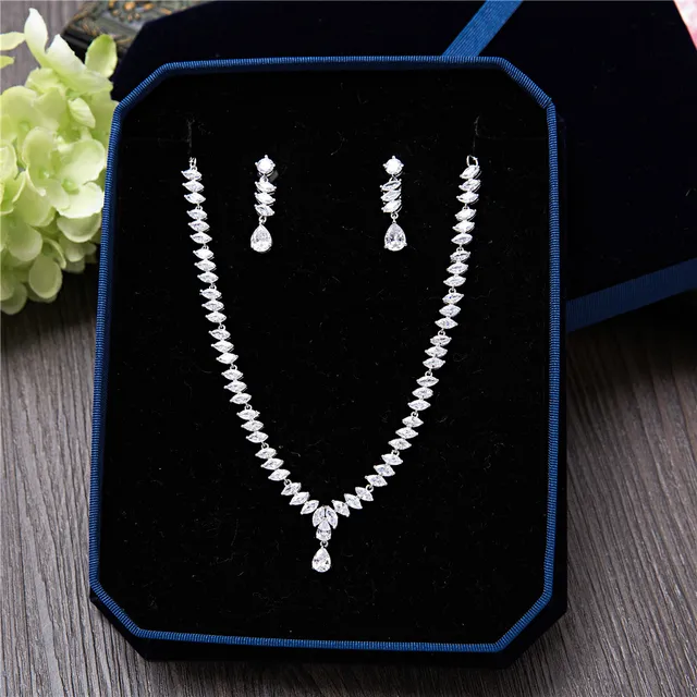 Cubic Zirconia Women Anniversary Wedding Engagement Birthday Gift Cubic Zirconia Women Anniversary Wedding Engagement Birthday Gift Party Special Occasion Jewelry Sets Marquise Necklace Earrings