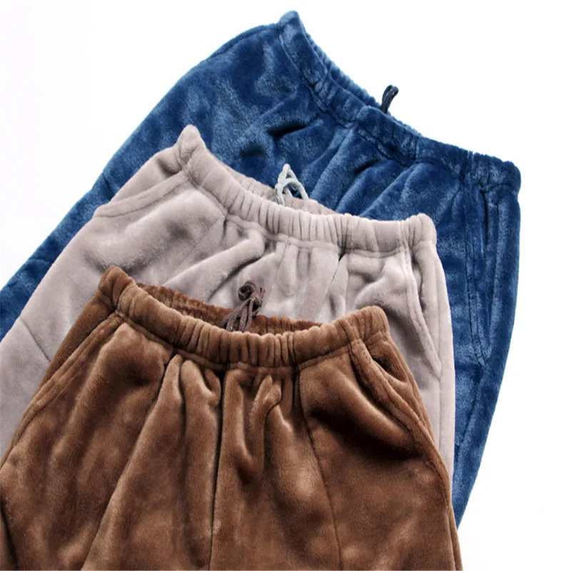 Мужские пижамные штаны, зимние теплые фланелевые плотные штаны для сна, серый/темно-синий/кофейный