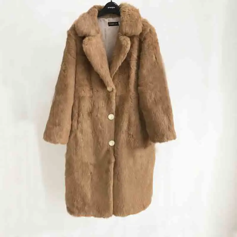 Натуральная меховая шуба, толстый отложной воротник, Женское пальто из натурального меха, длинное, большие размеры 7XL, на заказ, 13 цветов, wsr438 - Цвет: Khaki