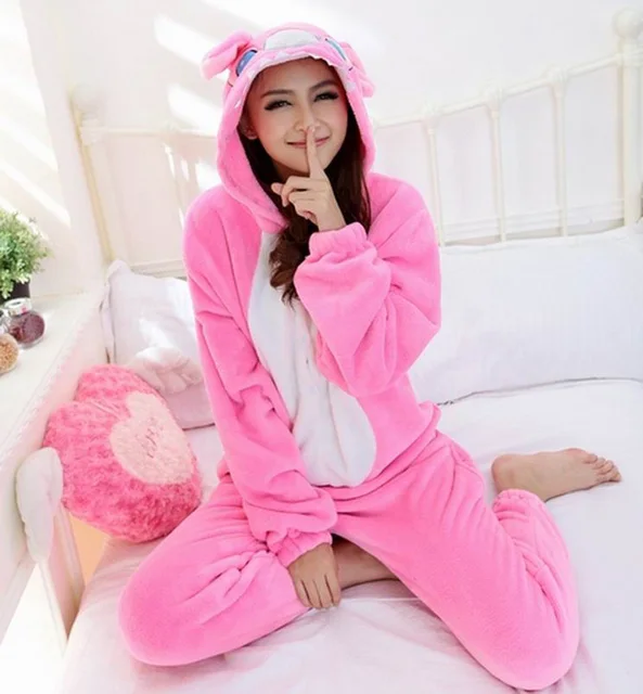 2017 Winter Thick Warm Women Pajamas Set Female Cute Pink Stitch Lovely