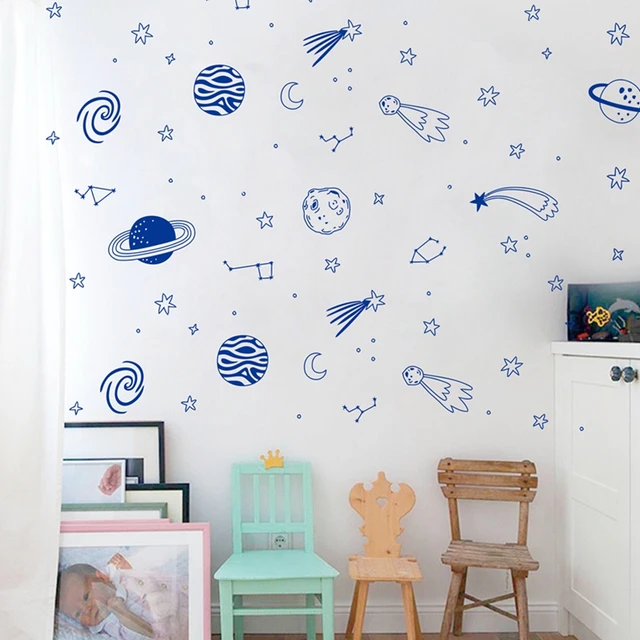 Stickers muraux pour chambre d'enfant motifs fusée et planètes