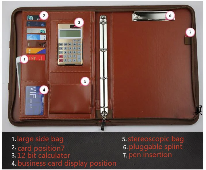 A4 папка pu Многофункциональный менеджер с калькулятор для офиса Бизнес кожа Портативная сумка на молнии