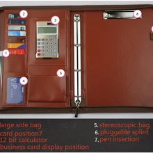 A4 папка pu Многофункциональный менеджер с калькулятор для офиса Бизнес кожа Портативная сумка на молнии