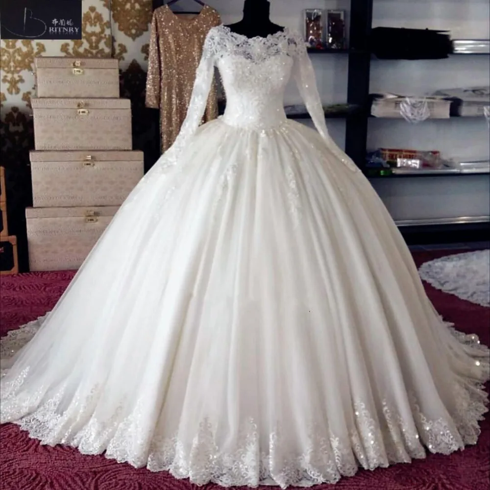 long sleeve bling wedding dress