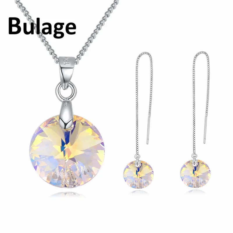 

Bulage Original Crystals From Swarovski Wedding Jewelry Sets Round Pendants Necklace Long Earrings Women Party Accessories Gifts