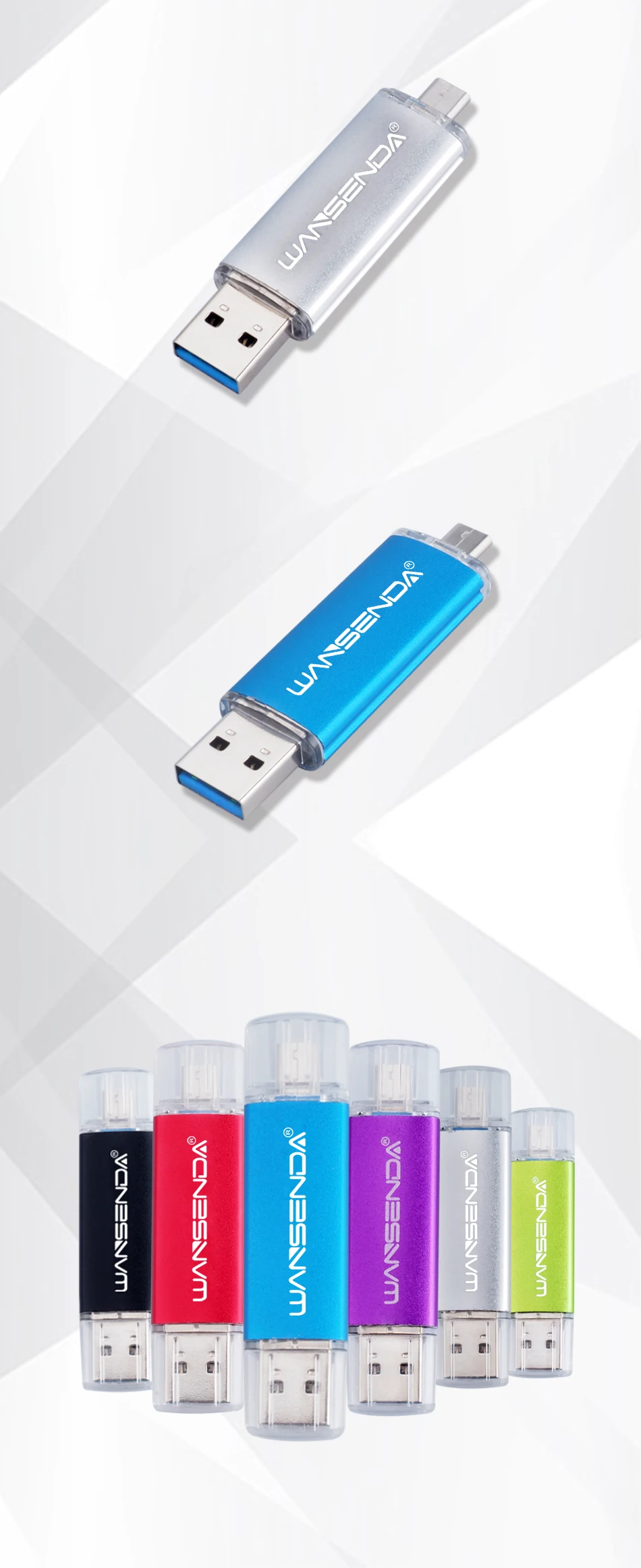 WANSENDA Высокоскоростной Usb 3,0 OTG USB флеш-накопитель 32 Гб металлическая ручка-накопитель 64 Гб 128 ГБ 256 ГБ Флешка двойного назначения Usb флешка флэш-диск