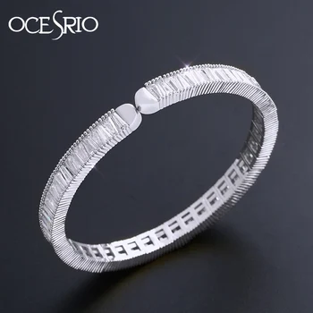 

OCESRIO Tennis Bangle Bracelet Brand Luxury Big Cubic Zirconia Metal Cuff Silver Color Bracelets for Women Jewelry brt-b31