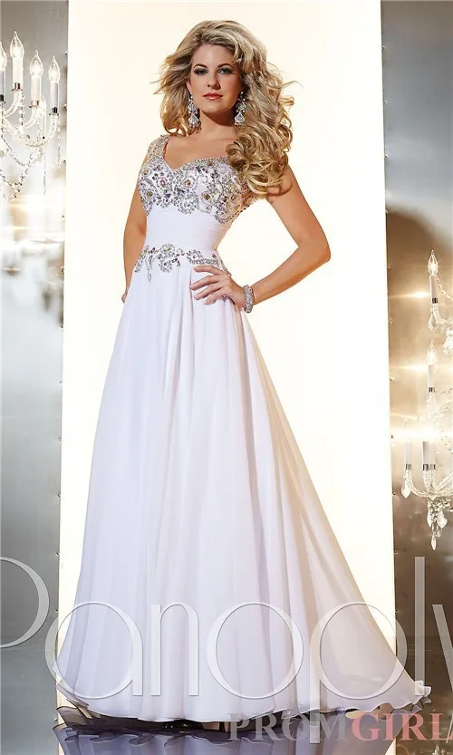 Beautiful White Applique And Beadings Modest Prom Dresses With Sleeves ...