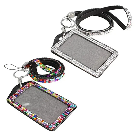 

2 PCS Rhinestone Bling Crystal Custom Lanyard Vertical ID Badge Holder (Colorful & Silver)