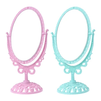 

1 Set 2 Sides Makeup Mirror Oval Shape Rotatable Stand Table Compact Mirror Dresser For Women