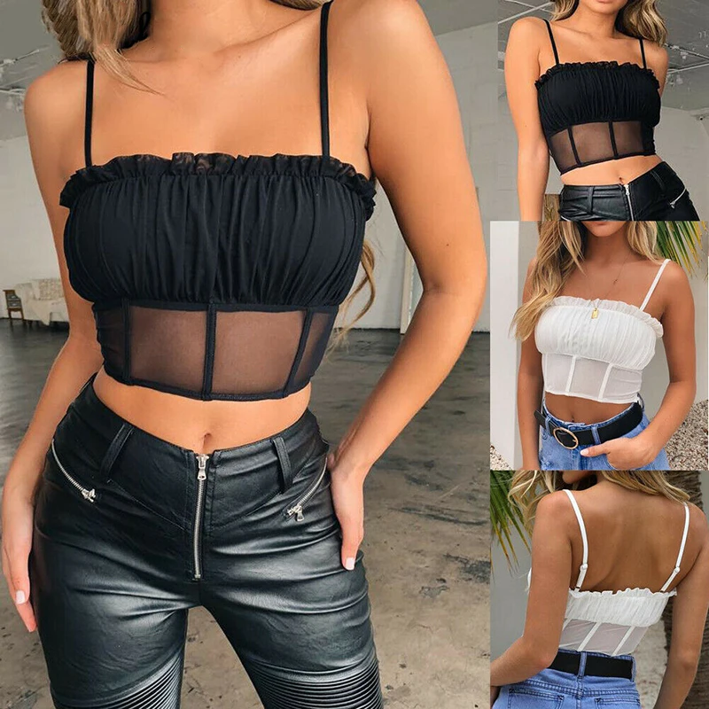 2019 Womens Chiffon Strap Wrapped Chest Shirt Top Ladies Camisole Black White Women Summer Crop Top Women Vest Underwear