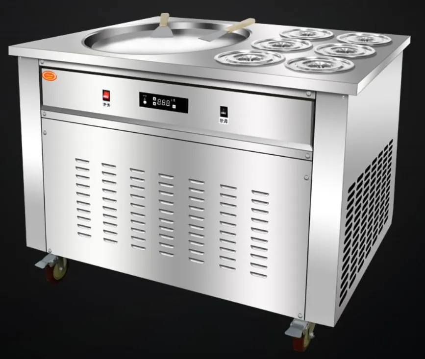 

52CM pan size with 6 sinks smart Thai commercial fried ice cream machine fried ice cream roll machine 110V/220V