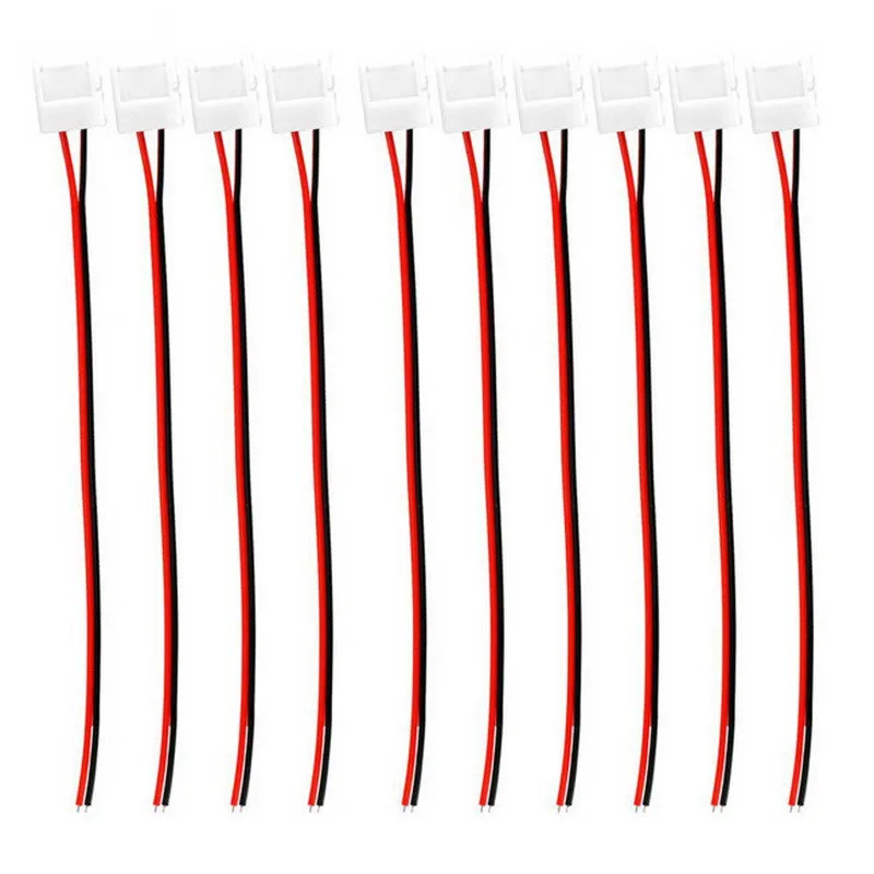 

10pcs 8mm 10mm 2pin LED Strip Connector with Pigtail Solderless Snap Down 2Pin Conductor For 5050 2835 5630 Single Color Strip