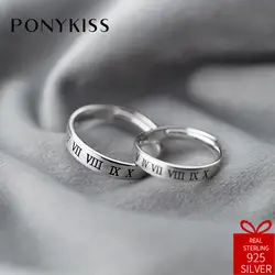 PONYKISS Мода 100% Серебро 925 пробы римские цифры пару изменяемый Размер просвета кольцо Для женщин украшения для помолвки шикарный подарок